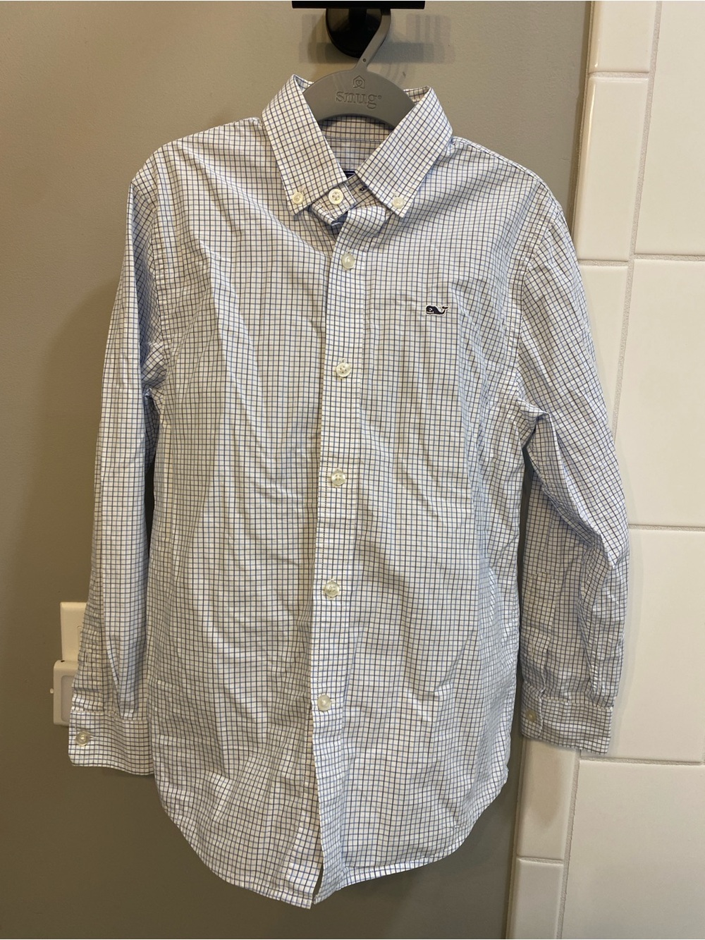 Vineyard Vines Light Blue and White Grid Dress Shirt / Size S (8-10) / VGUC